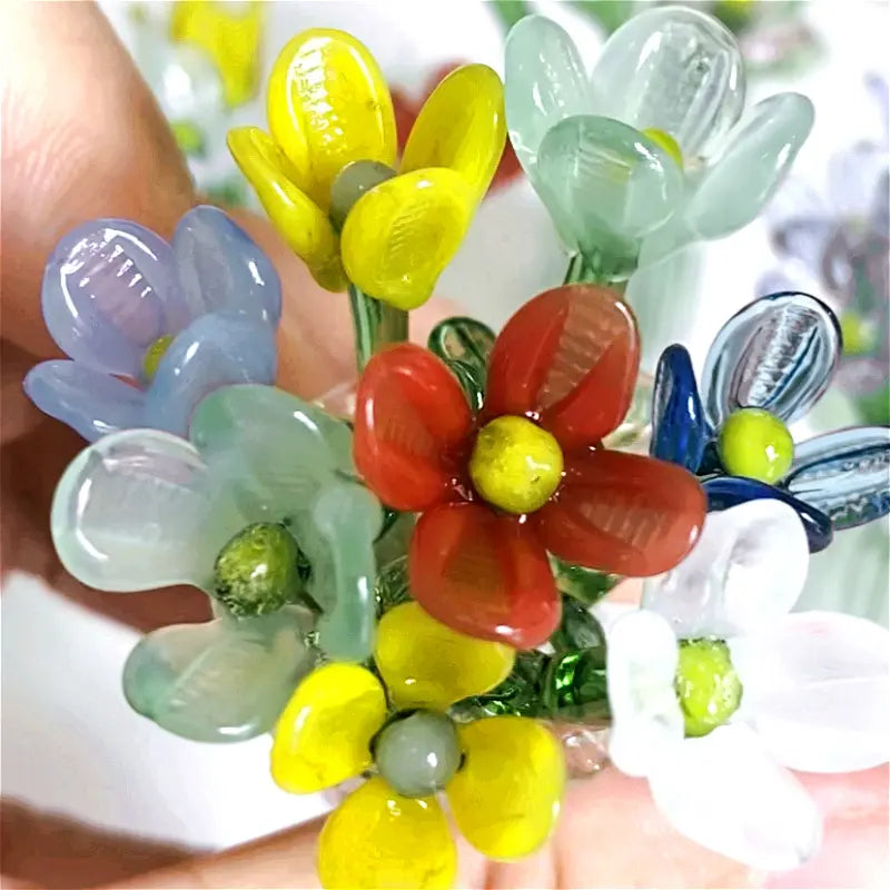Handcrafted Mini Glass Artificial Flower Ornaments