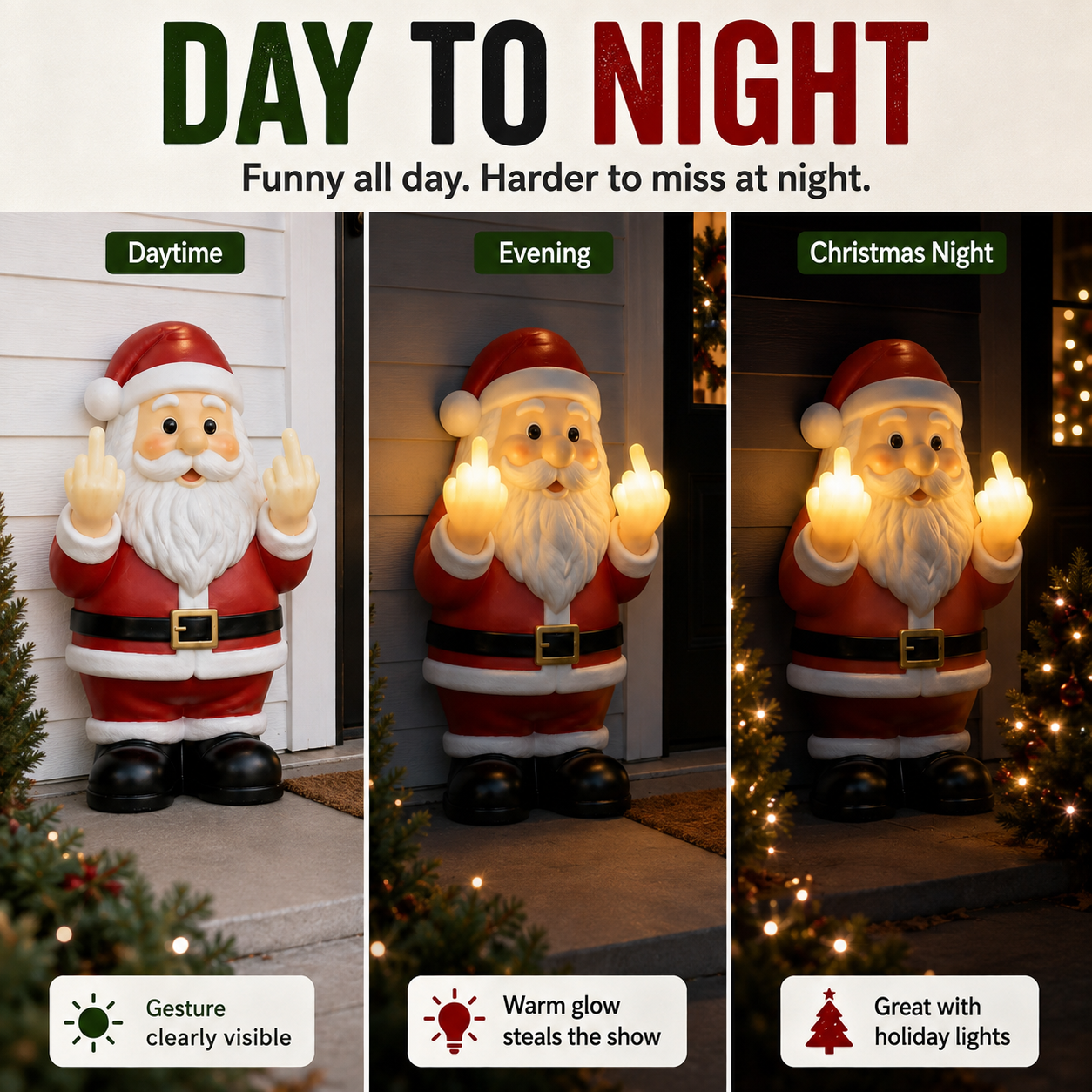 🎅 Mischievous Light-Up Middle Finger Santa Christmas Decor