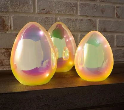 🌌🌟Easter Decor - Glowing Pearlescent Glass Egg Trio