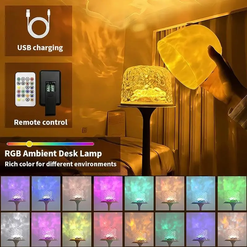 🌊 Aurora Ripple RGB Table Lamp – 16 Colors & Remote Control