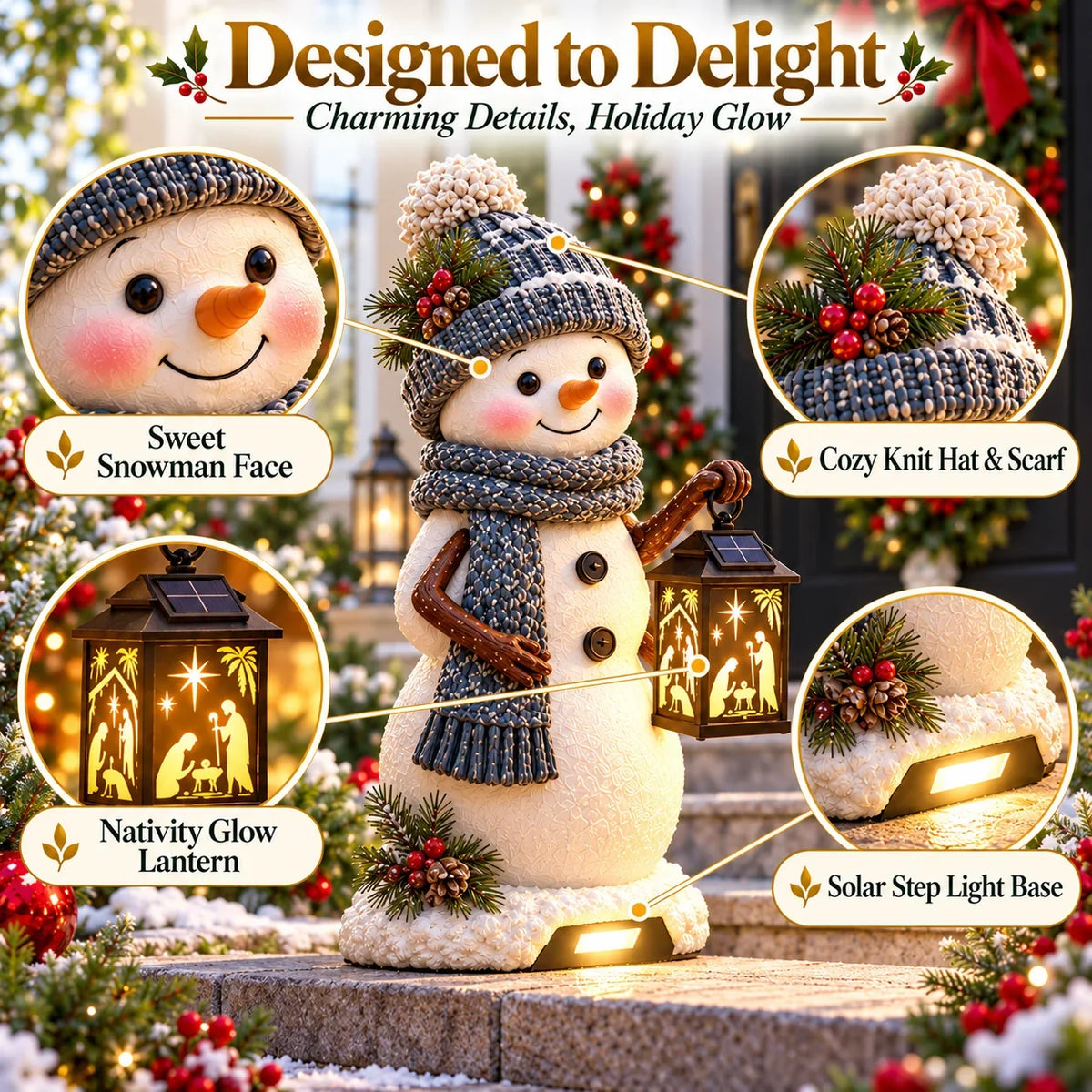 ⛄✨ Snowman Nativity Glow™ – Solar Christmas Step Light with Holy Family Projection 🎄✝️