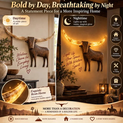 💥Hot Sale 50% Off ✨Illuminated Longhorn Wall Sculpture – Rustic Western LED Wall Decor🎁