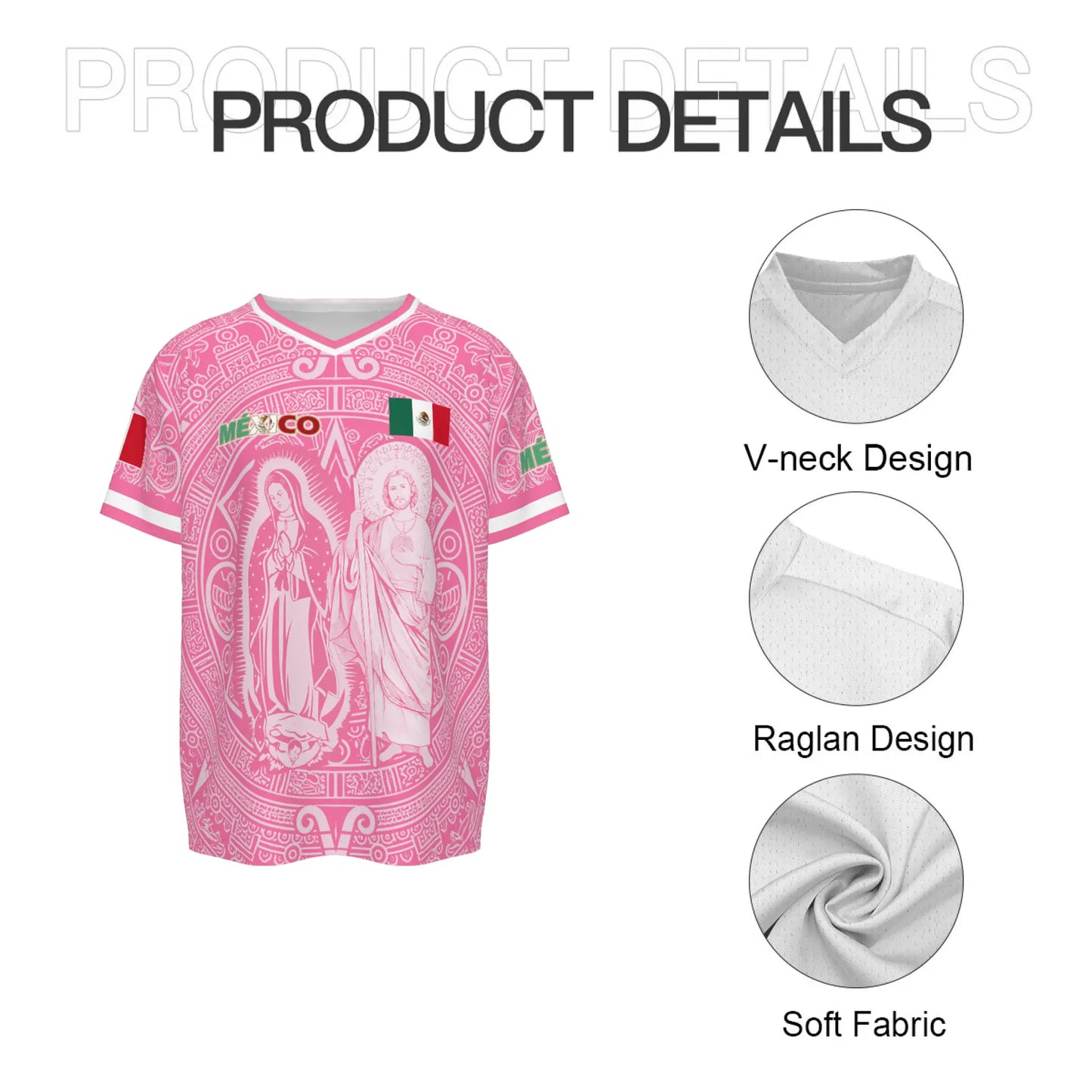 Men's Light Pink Virgencita & San Juditas Mexico 2026 Soccer Jersey, Mens Clothing, 2026 Soccer Fan Shirt, Casual Mexican Culture Sports Jersey, Mexico 2026 Jersey