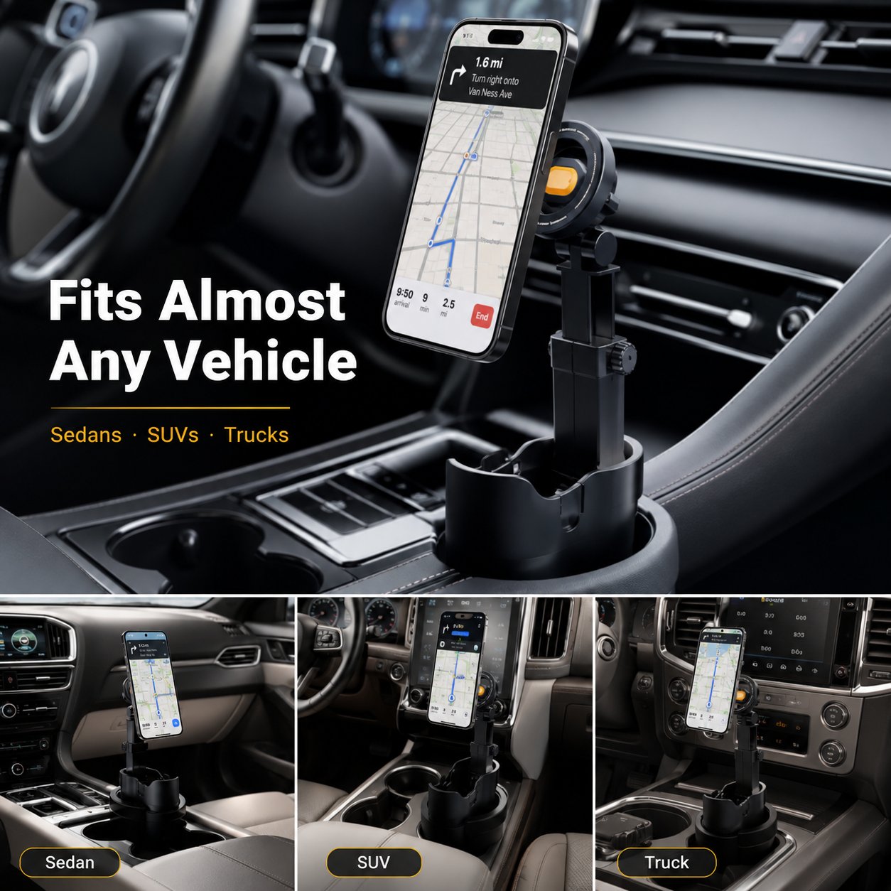 🚗📱 Car Cup Holder Phone Mount – 🔄 360° Adjustable, Strong N52 Magnet, One-Handed Operation, Fits All Phones, Stable Magnetic & Clamp Models for Safe Driving 🛡️🚘✨