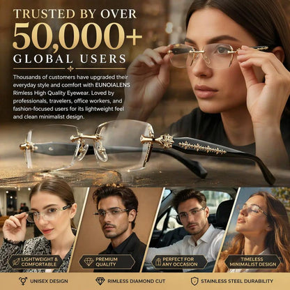 Rimless Diamond-Cut Glasses – Stainless Steel Temple, Unisex