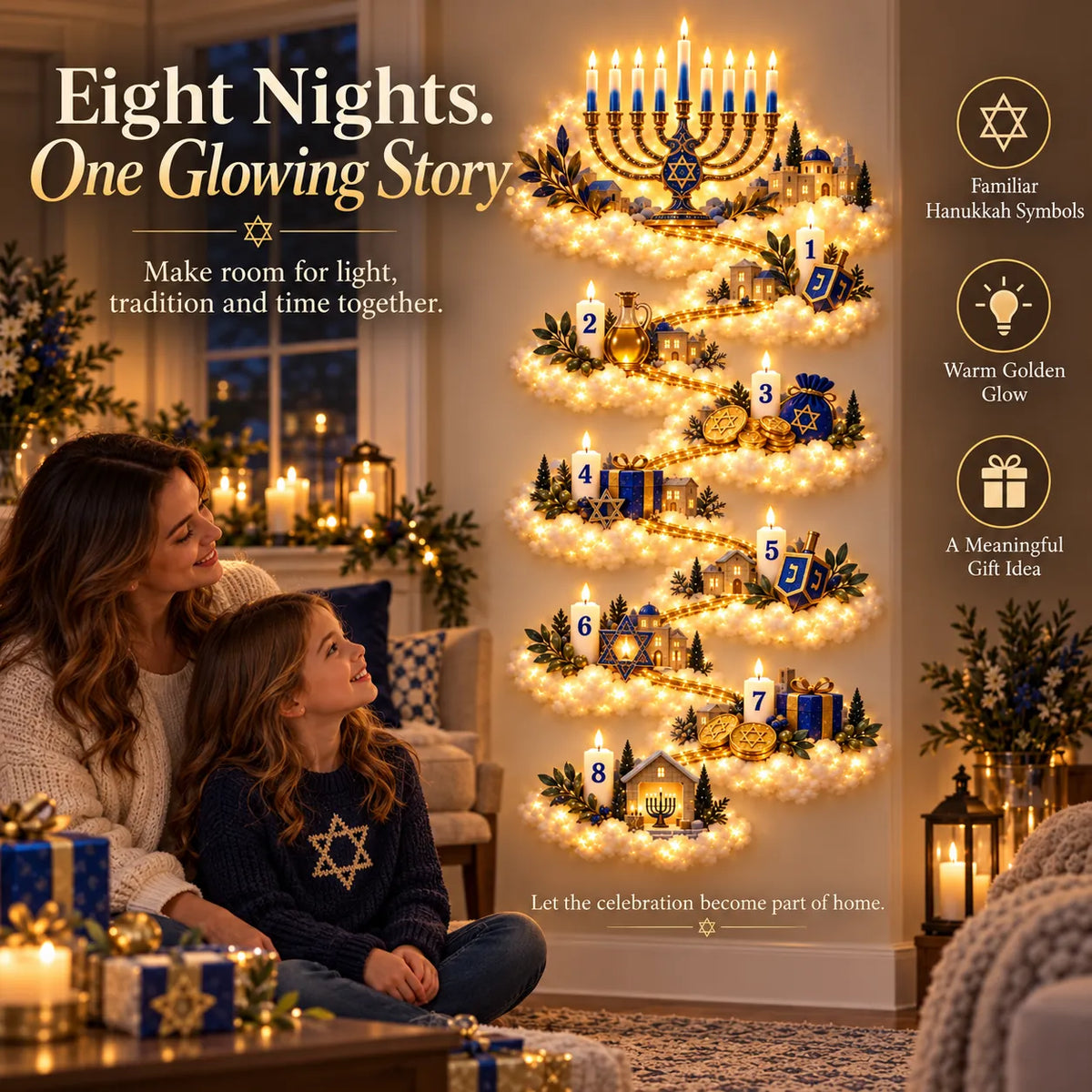 🔥🎁🕎 Hanukkah Festival of Lights Wall Decor Collection – 4 Glowing Designs Celebrating Eight Nights of Light ！！！✨