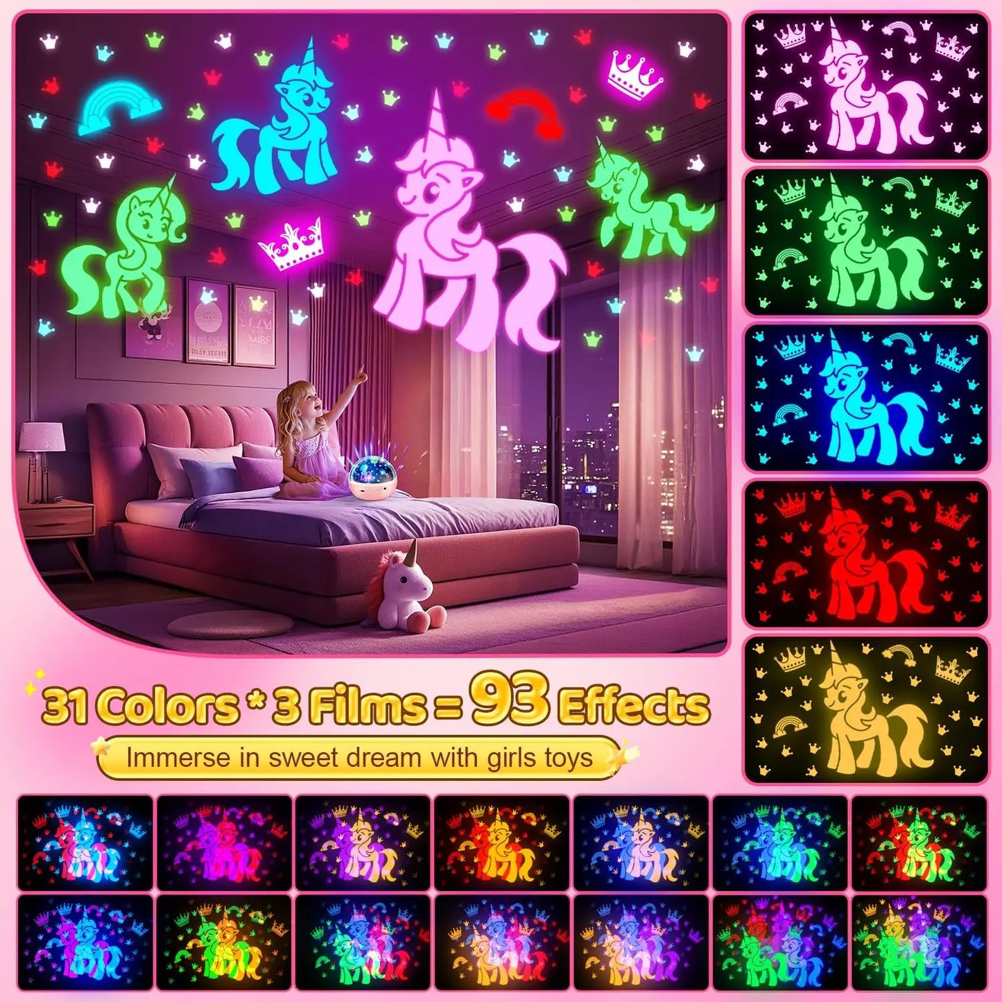 5-in-1 Kids Star Projector Night Light – 93 Lighting Effects with Remote & 360° Rotation