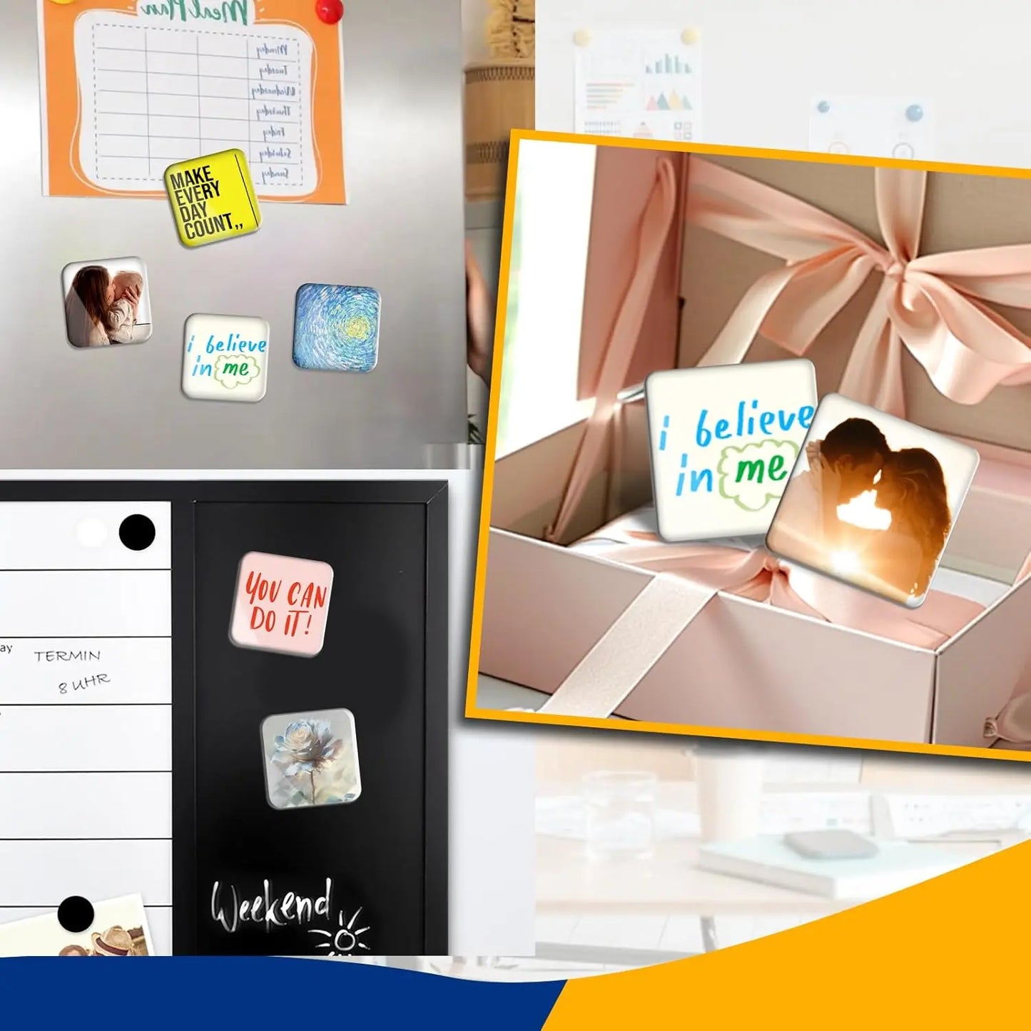 Magnetic Photo Frames 2"x2" Clear Acrylic DIY Fridge Magnets with Adhesive Backing