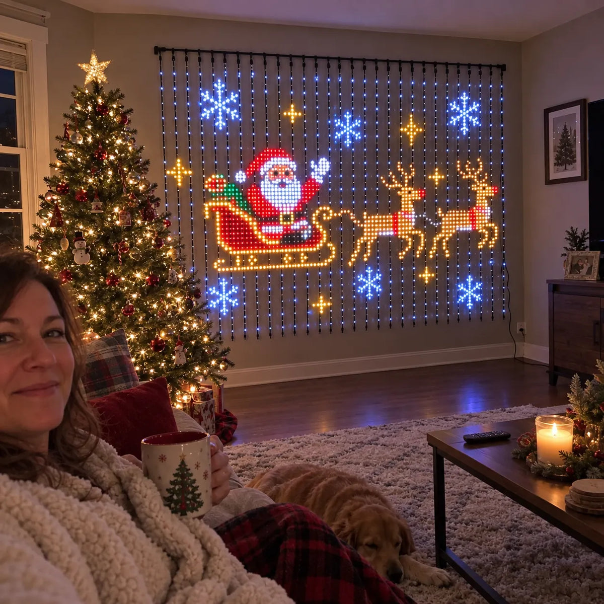 🎄 Smart LED Curtain Lights | App-Controlled Animated Christmas Wall Display ✨