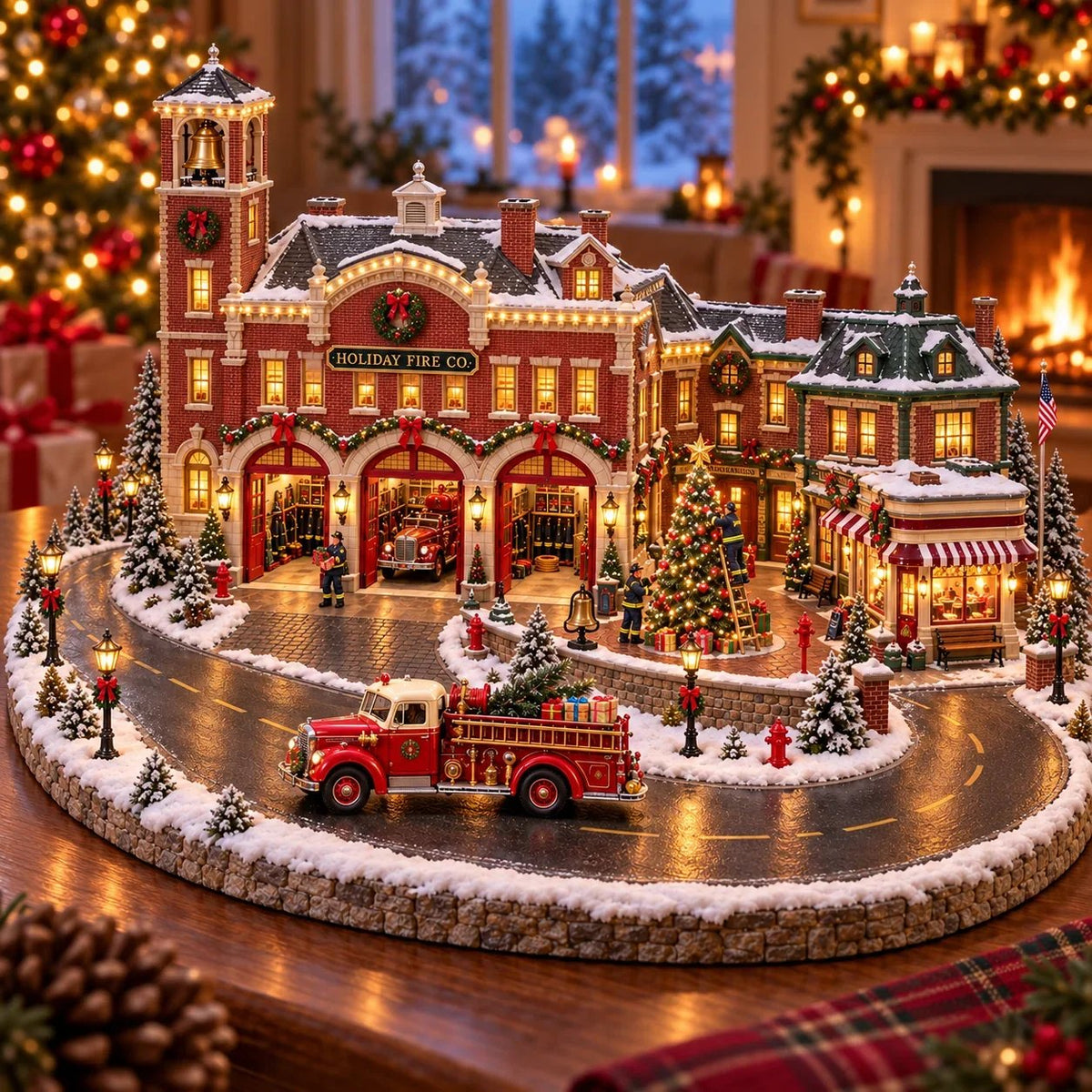 💥🏆Christmas Fire Rescue Village 🚒🎄 – Lighted Holiday Scene Featuring Festive Firefighters 🚒✨
