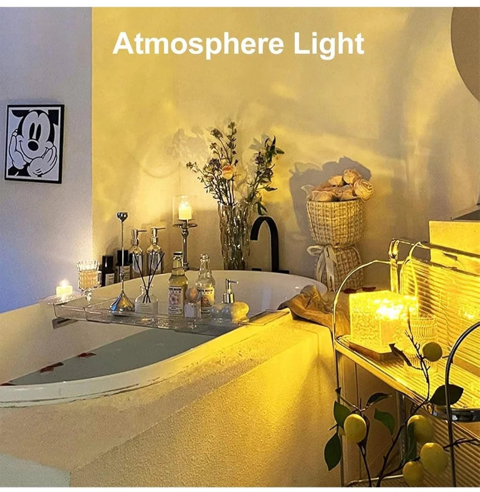 Rechargeable Waterproof Shower Light | 16-Color Ocean Wave Projector with Remote, Wireless Dimmable Bathroom Mood Light