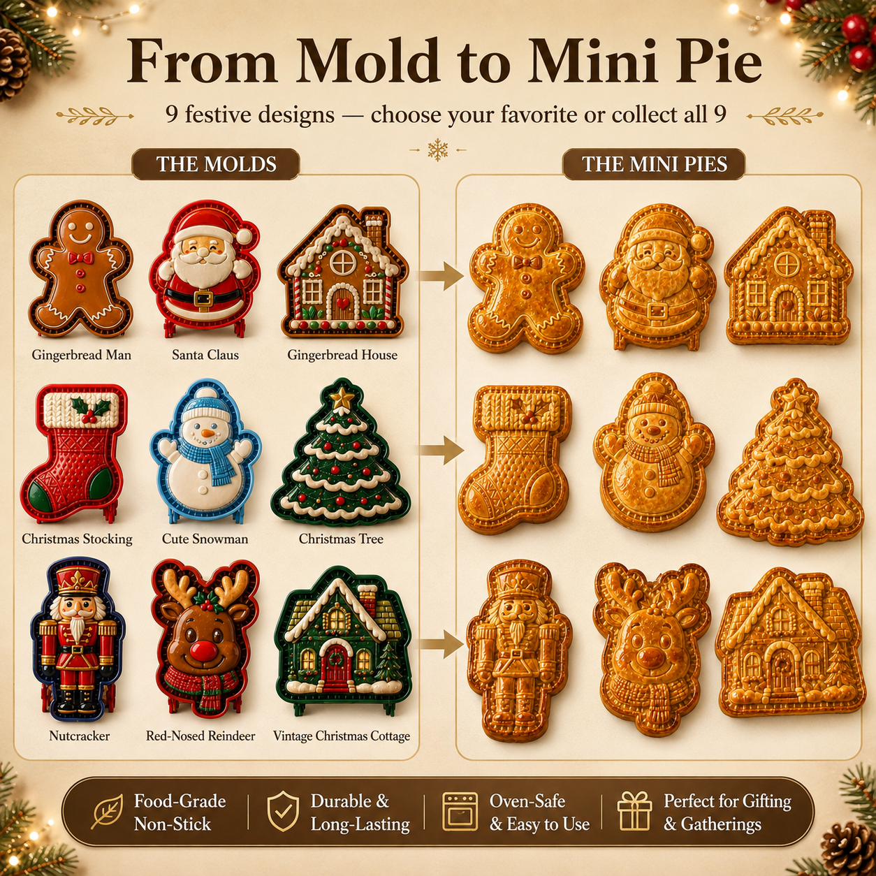 🎄Christmas Mini Pie Mold Collection – 9 Reusable Embossed Holiday Designs