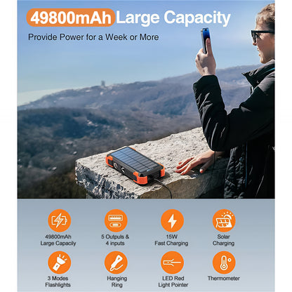 2026 Must-Have: Massive Capacity Power Bank for Emergency & Survival（49800mAh Solar Charger Power Bank with 4 Cables）