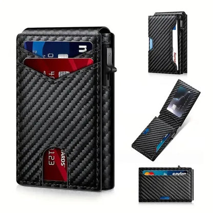 ⚡70K+ SOLD!-Wallet for Men - with Pop Up Aluminum Case Slim Leather Slots Credit Card Holder RFID Blocking Bifold Minimalist Wallet