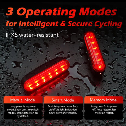 Unisex Smart Bike Tail Light - 3.15in, 5 LED, Laser Indicator, USB-Rechargeable, 6 Modes, Waterproof, Luminous, Compact Eco-Friendly Cycling Accessory for Cyclists in All Weather Conditions