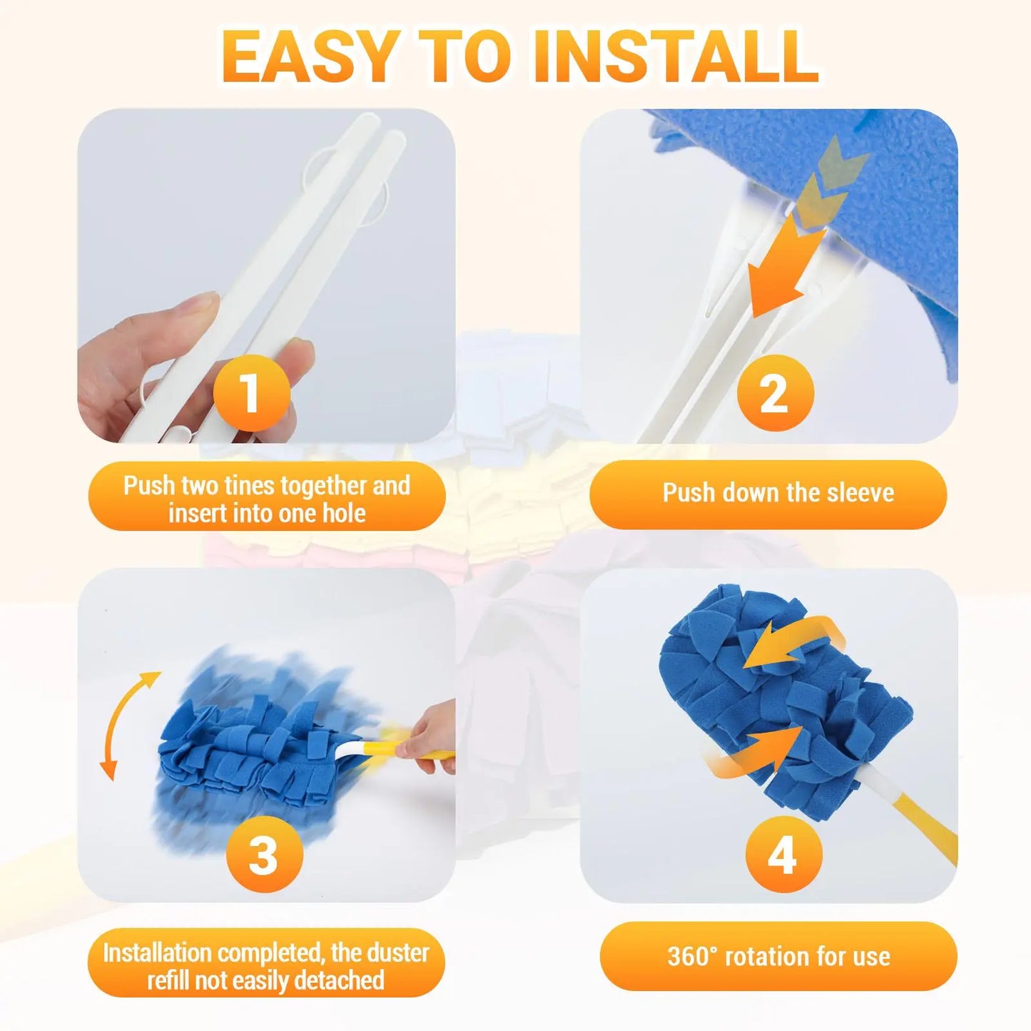6-Pack Reusable Electrostatic Duster Refills with Handle – 360° Flexible Microfiber Dust Cleaner for Furniture, Ceiling Fans & Blinds