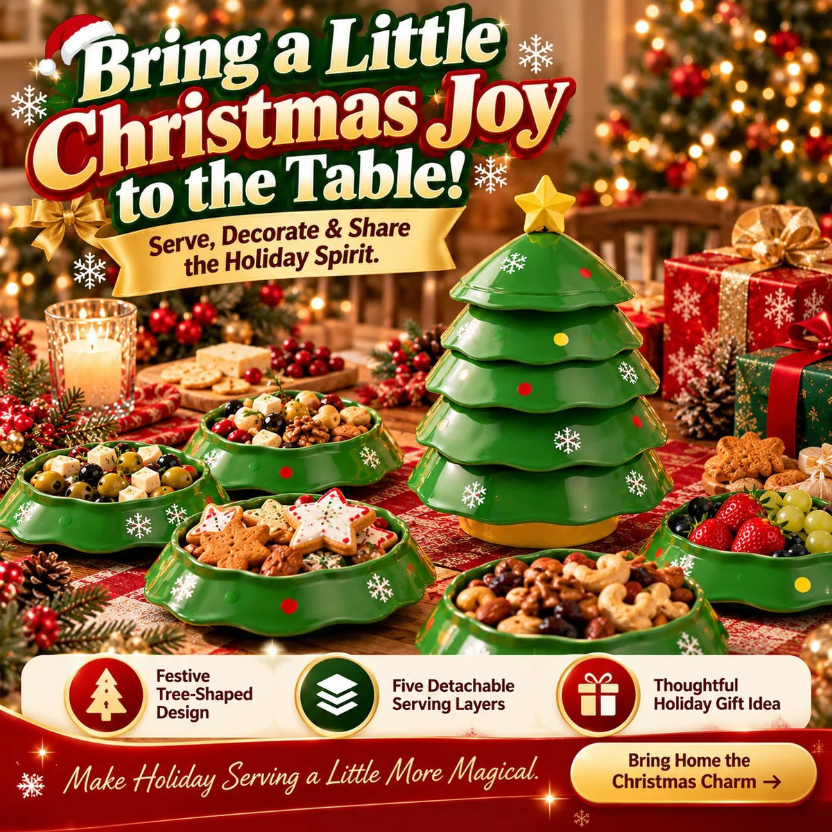 🔥HOT SALE-🎄5-Layer Christmas Tree Serving Tray – Stackable Snack & Dip Bowls, Festive Holiday Table Decor & Christmas Gift 🎁