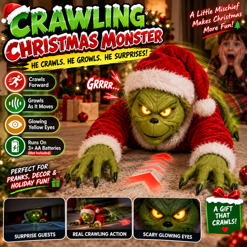 🎄 Crawling Christmas Monster – Animated Growling Holiday Prank Toy with Glowing Eyes
