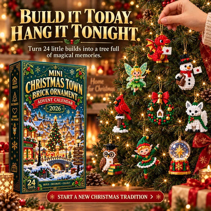 ⏳ Last day to save 49% – 🎄 Mini Christmas Town Brick Ornament Advent Calendar | 24 unique festive buildable town‑themed designs with hanging loops—perfect for decorating Christmas trees, wreaths, and holiday displays 🧱
