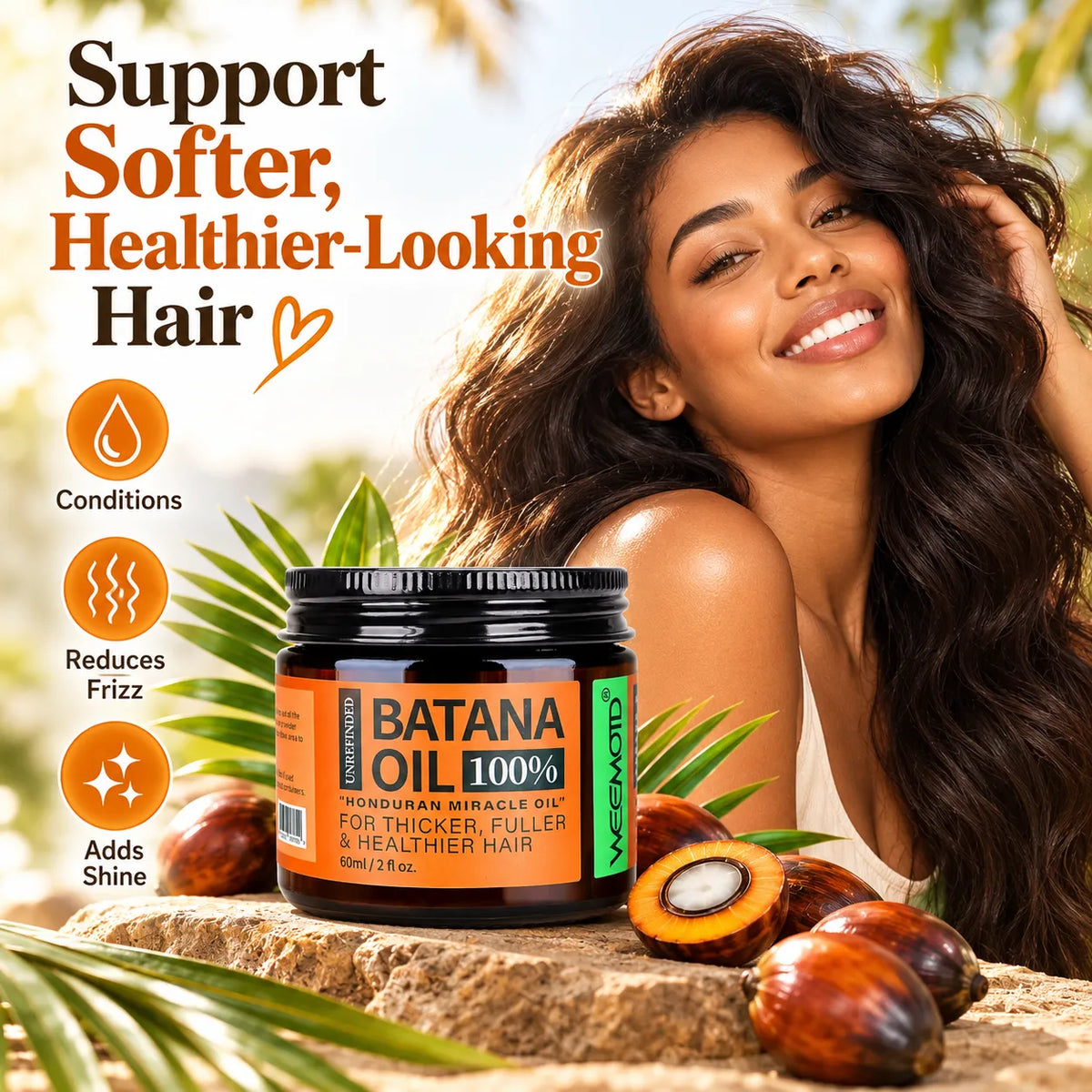 🎁100% Pure Batana Oil for Hair – Moisturizing & Conditioning Hair Oil for Softness, Shine & Frizz Control