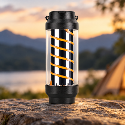 4-in-1 Camping Lantern & LED Flashlight – 4 Light Modes, IPX4 Waterproof, USB Rechargeable, Pocket-Size Spiral Design