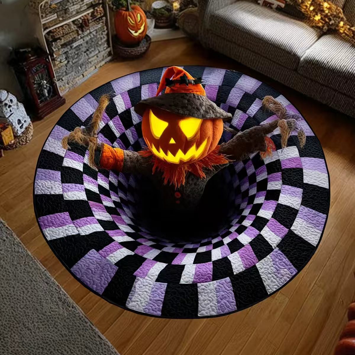 🔥Last Day Promotion🎃3D Skeleton Vortex Quilted Round Halloween Rug