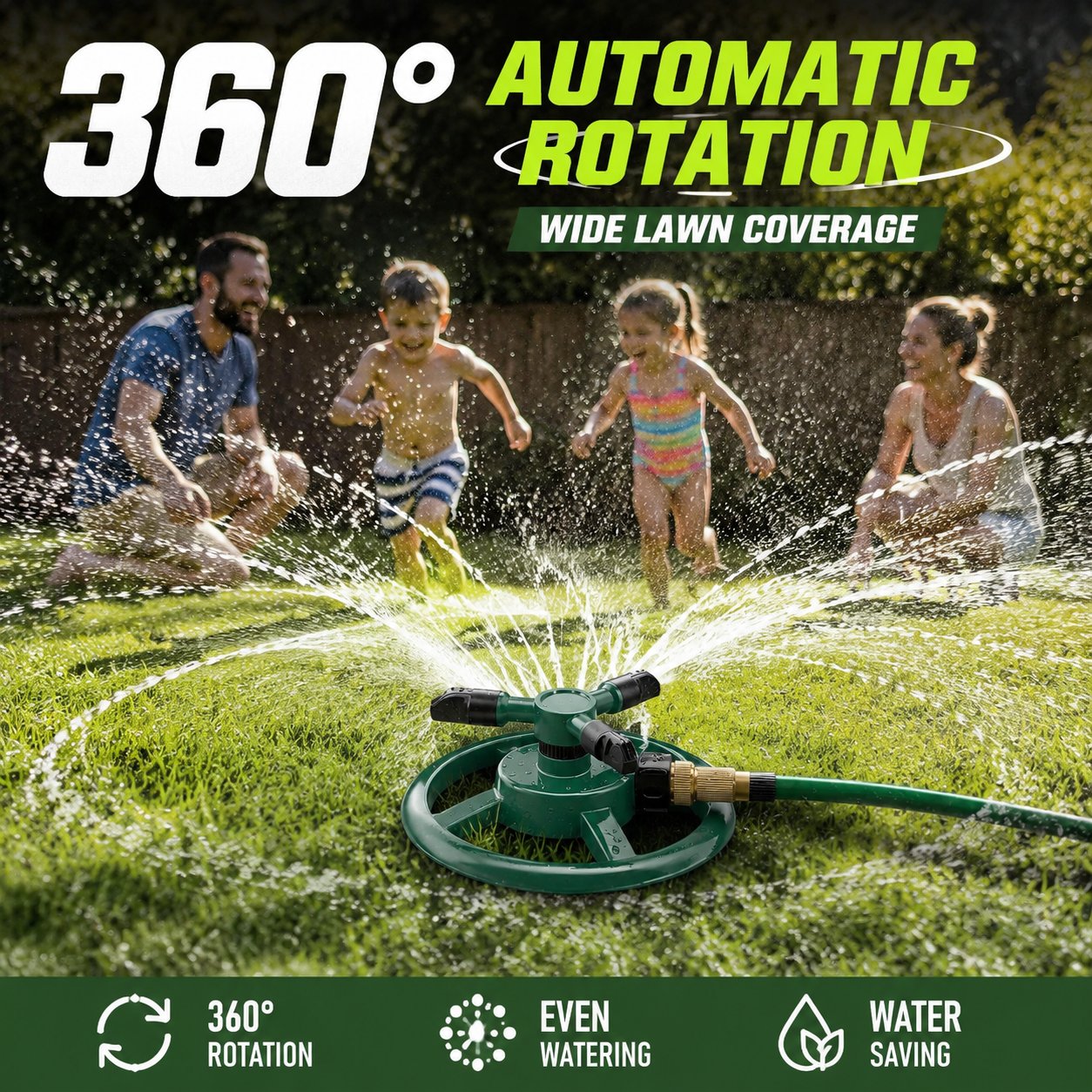 🚿 Automatic 360° Rotating Lawn Sprinkler