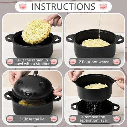 43oz (1300ml) Ergonomic Wheat Straw Microwavable Pig Ramen Cooker Bowl