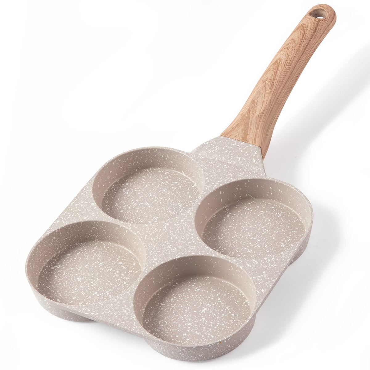 🍳 Multifunctional 4-Hole Pan with Wooden Handle – Perfect for Eggs, Pancakes & Mini Pancakes