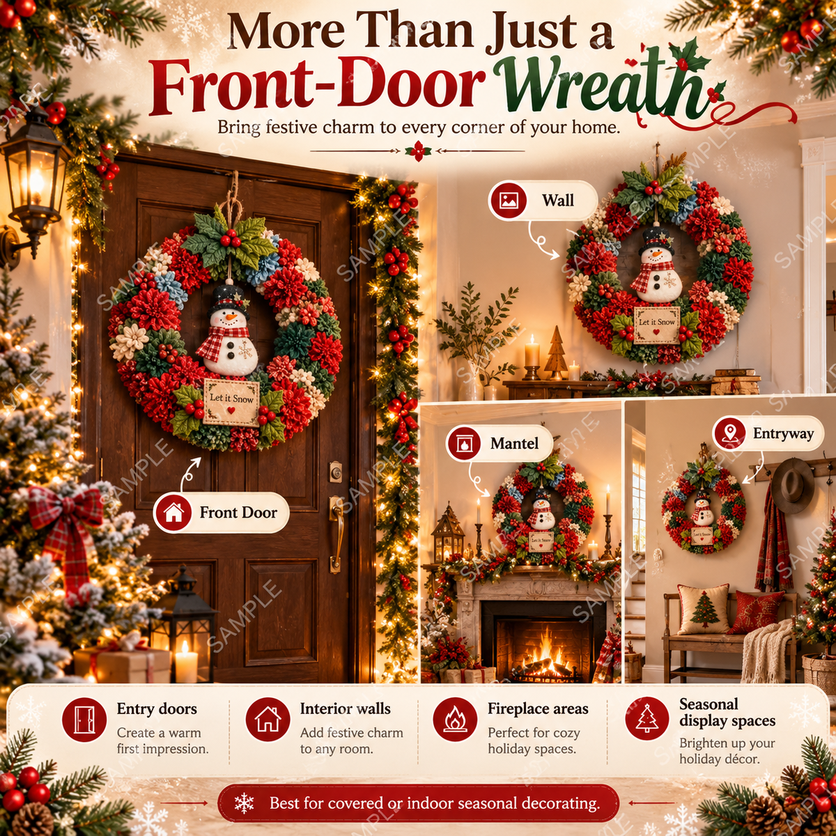 ⛄ Let It Snow Christmas Snowman Wreath