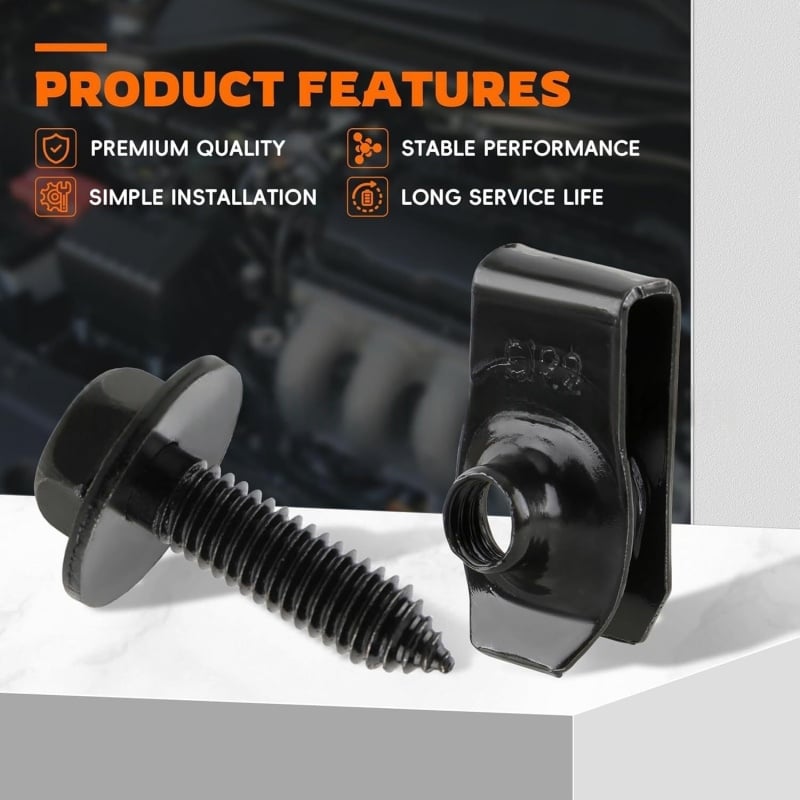 Automotive Universal Screws Black — —  1/4 Body Bolts & U-Nut Clips Kit(50 PCS)