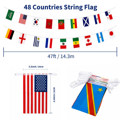 48 Country World Flags Banner, Waterproof Polyester Bunting for Soccer Watch Parties & Outdoor Decor