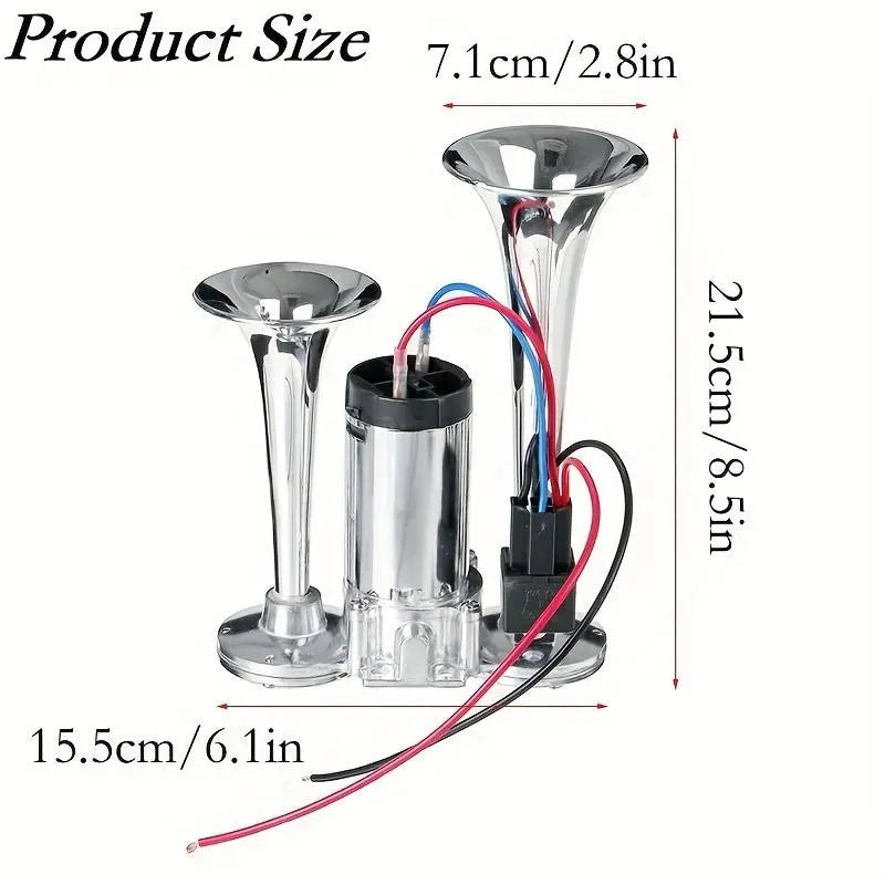 2026 Upgraded 12V 130DB High-Power Dual Air Car Horn Kit Set with Compressor
