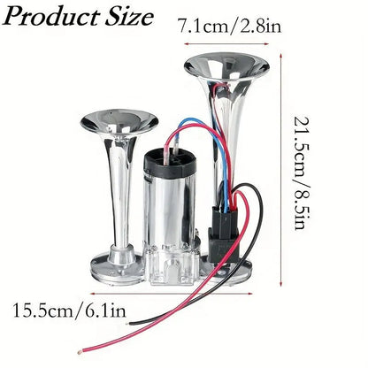 2026 Upgraded 12V 130DB High-Power Dual Air Car Horn Kit Set with Compressor