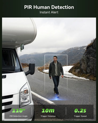 Trailer Camera  4G Outdoor Security Camera, 2K HD Wireless Surveillance, 6000mAh Battery, PIR Human Detection, Magnetic Mount & Night Vision for RV, Camping & Travel