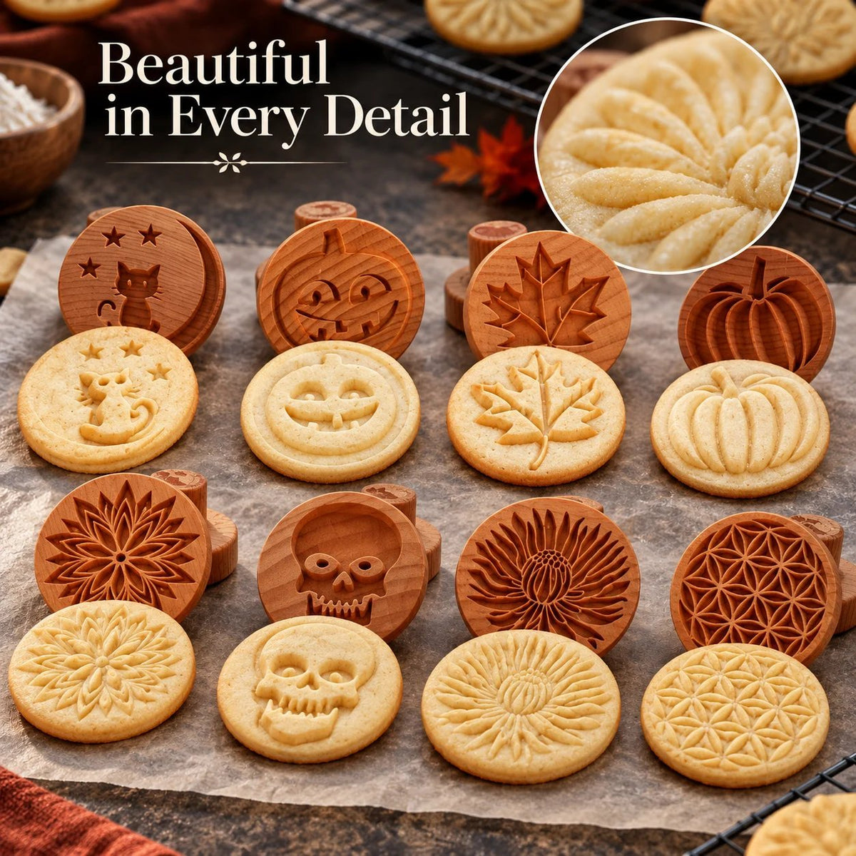 🍪 Carved Wooden Cookie Stamps | One Press, Beautiful Detail