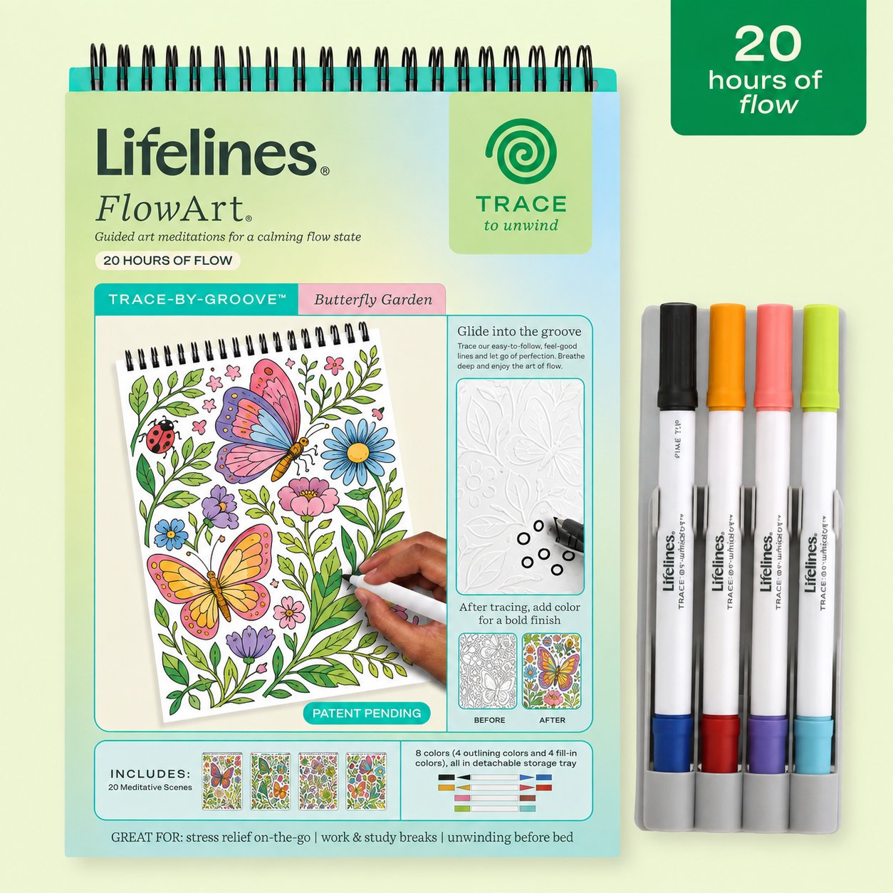 🌿Trace-By-Groove Jungle Oasis – Guided Flow Art Coloring Pad with Double-Sided Markers🎨