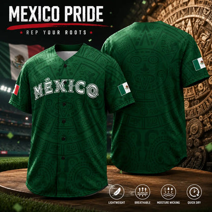Mexico-Inspired Unisex Baseball Jersey with Aztec Pattern