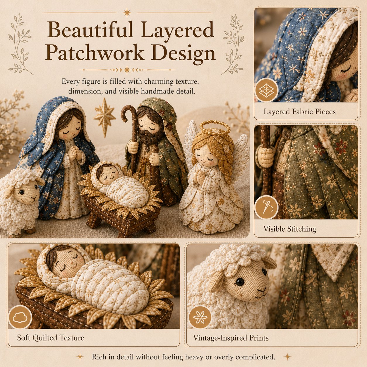 🔥LAST DAY 50% OFF -✨ DIY Patchwork Nativity Scene Sewing Kit (Beginner-Friendly)