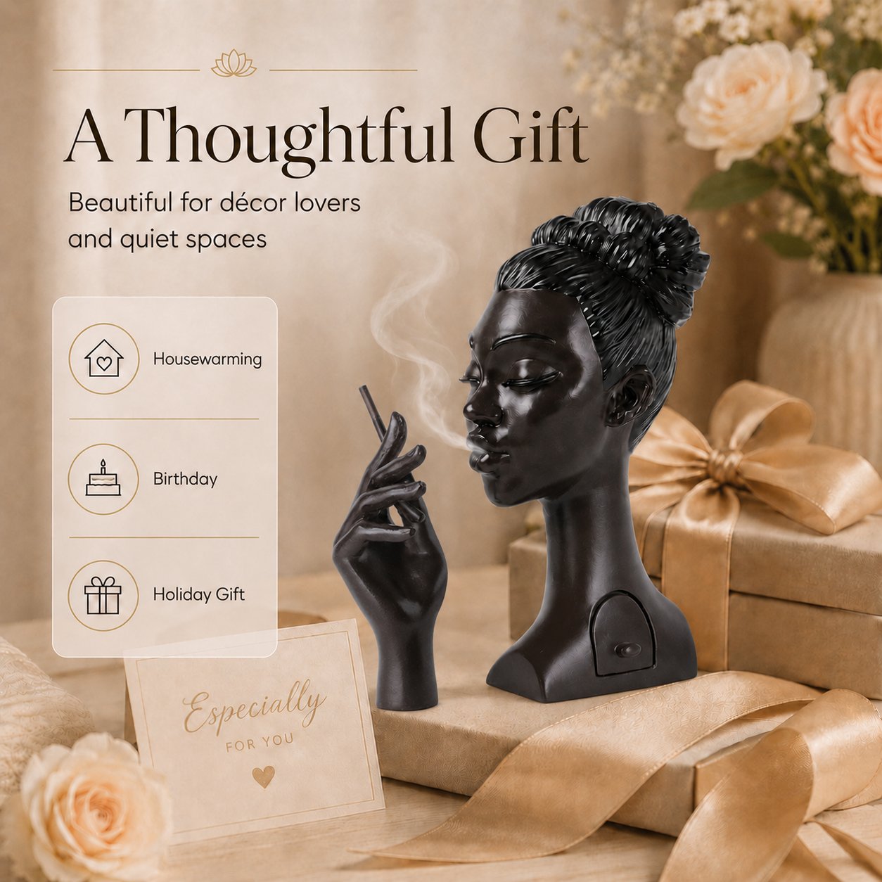 Sculptural Black Lady Incense Burner
