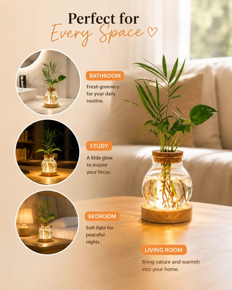 LED Plant Propagation Vase with Wooden Base