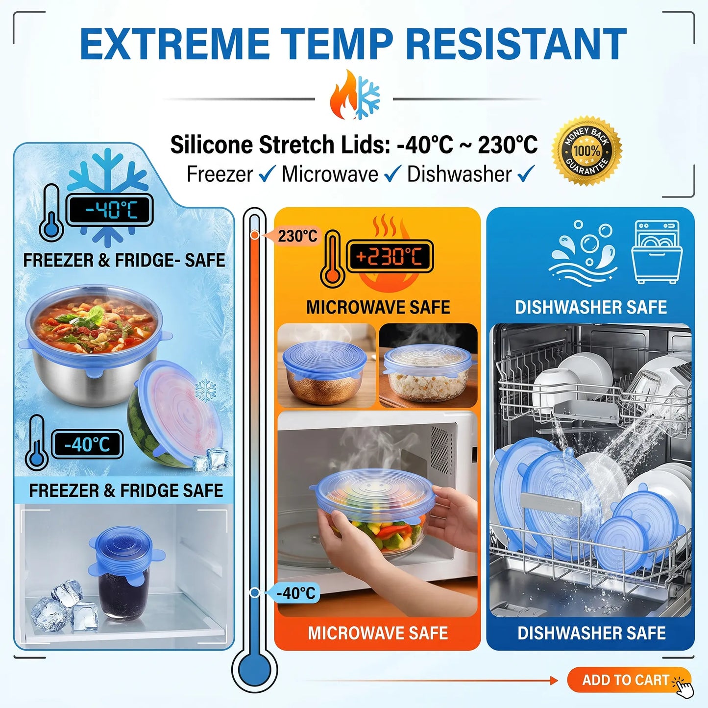 Universal Reusable Silicone Lids 6-Pack Self-Sealing Food Covers