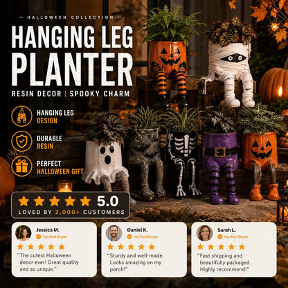 🎉49% OFF – 🎃 Halloween Hanging Leg Planter | Hand-Painted Resin Character Pot for Succulents, Shelves, Desks, Porches & Spooky Seasonal Displays 🪴