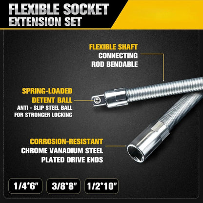 1/2 Inch 35cm Multifunctional Socket Wrench Set - 3 Bendable Shafts