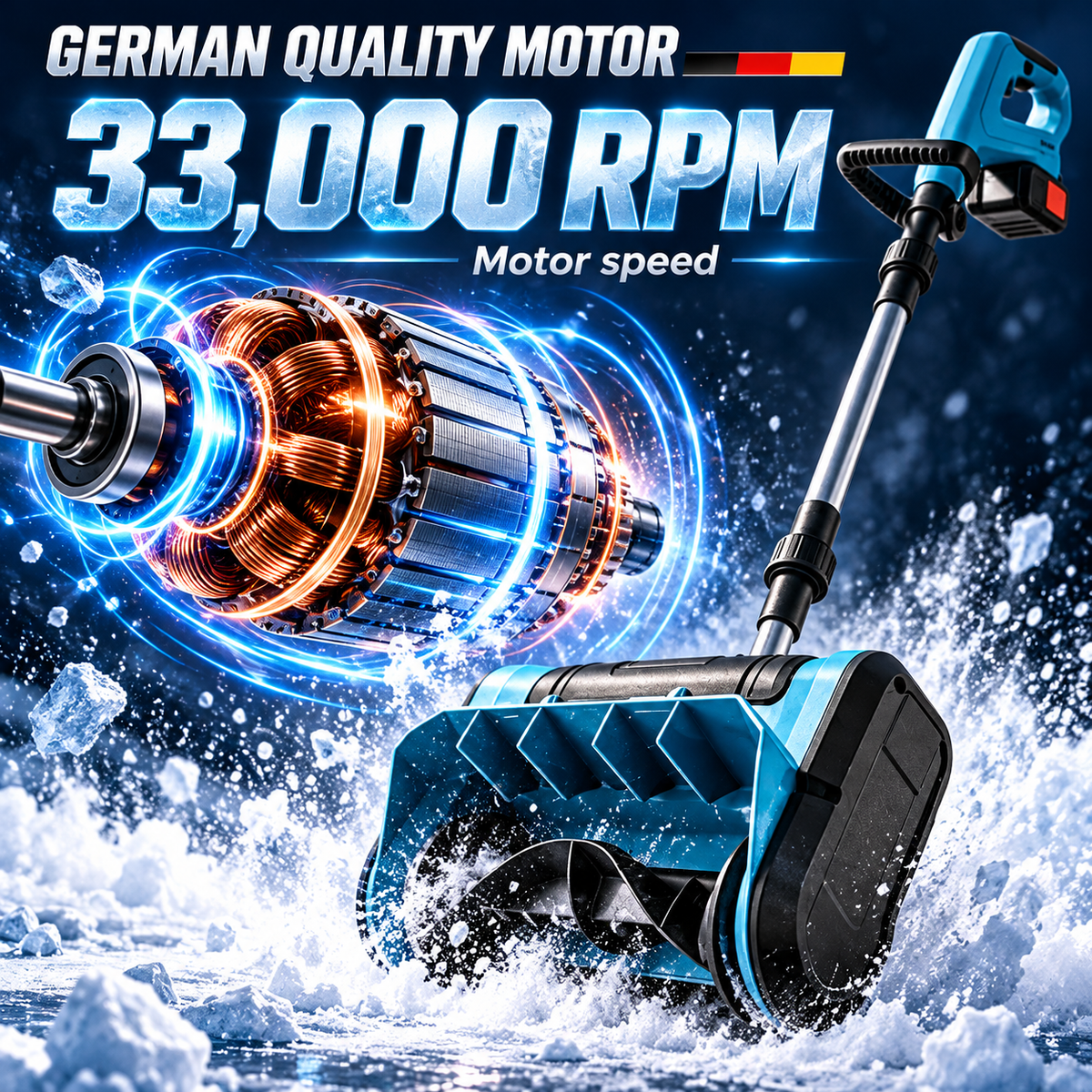 52.8" Foldable Brushless Cordless Snow Shovel – 21V 18,000mAh Battery Included,Perfect for Walkways & Patios