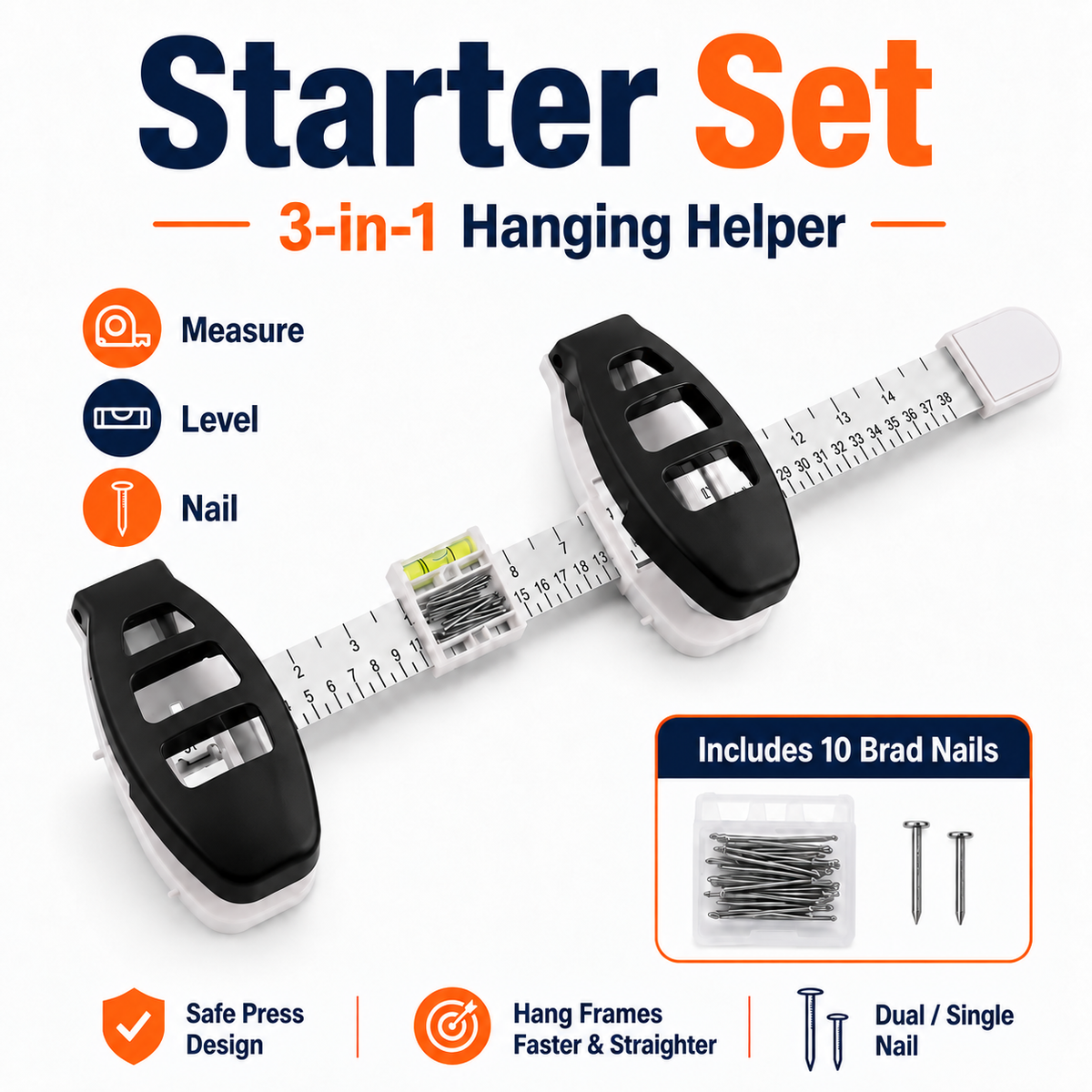 🔥 Limited-Time 49% OFF🖼️ All-in-One Picture Hanging Tool with Level & Dual Nail Positioners