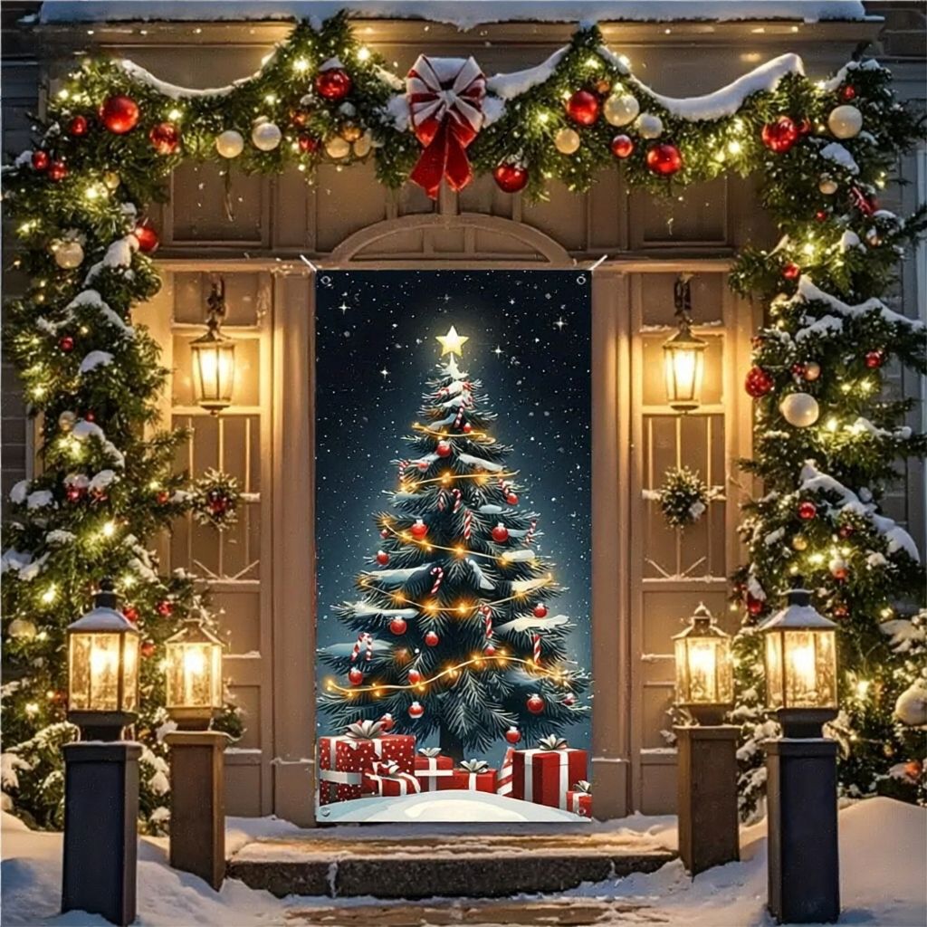 🎄 Christmas Door Makeover Cover Transform Your Front Door Into A Magical Holiday Entrance In Seconds
