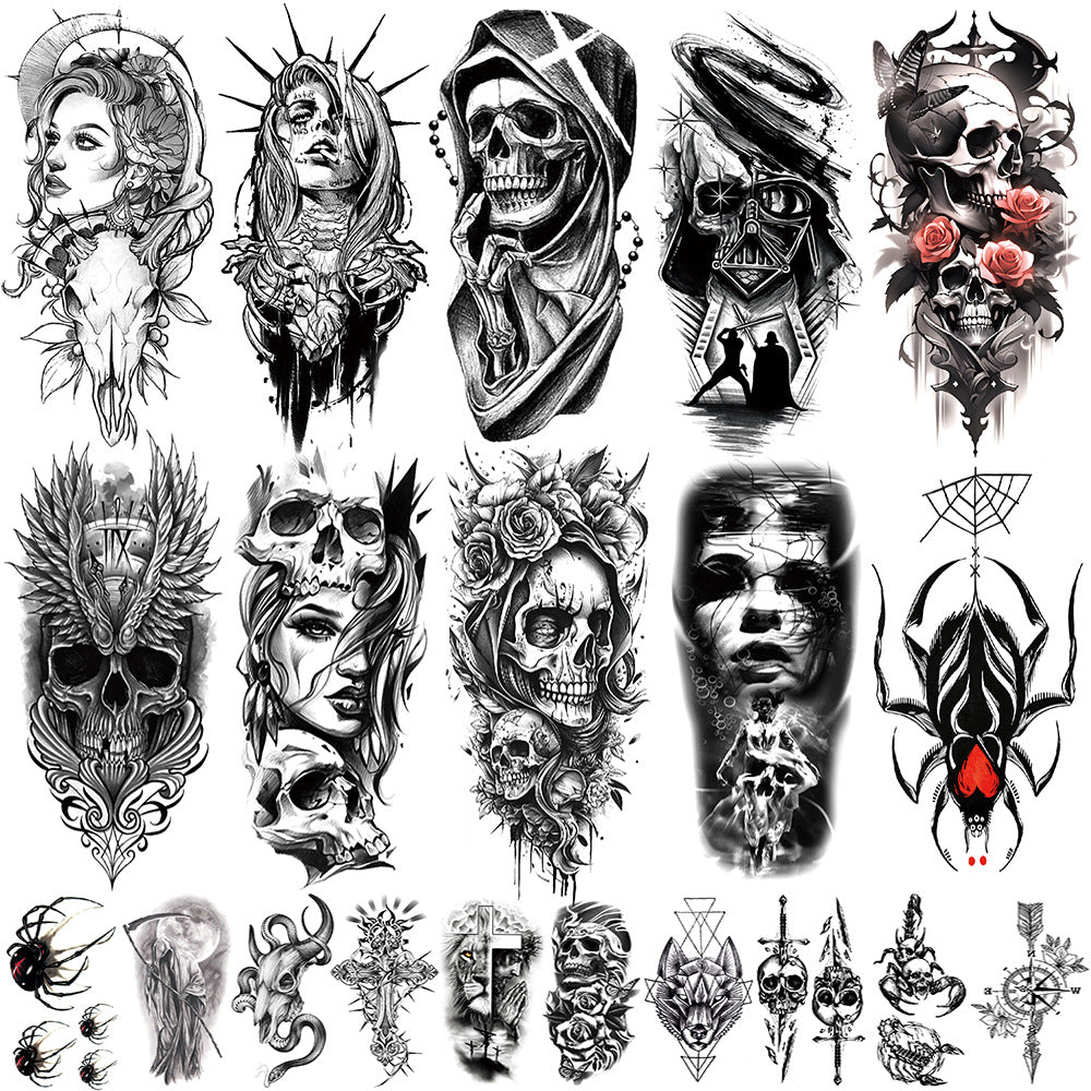 🖤 76 Sheets Large Black Temporary Tattoos – Tribal Wolves, Tigers, Lions, Snakes & Skulls