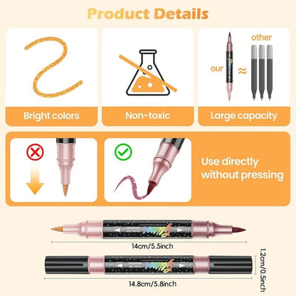 🎨Glitter Effect Brush Markers🥇✨: Create Sparkling Art Smoothly 🥳(🌈24-96 Colors | Smooth No Clog | No Bleed Through📝)