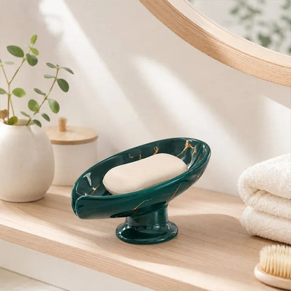 🎉 Ceramic Self-Draining Leaf Soap Dish